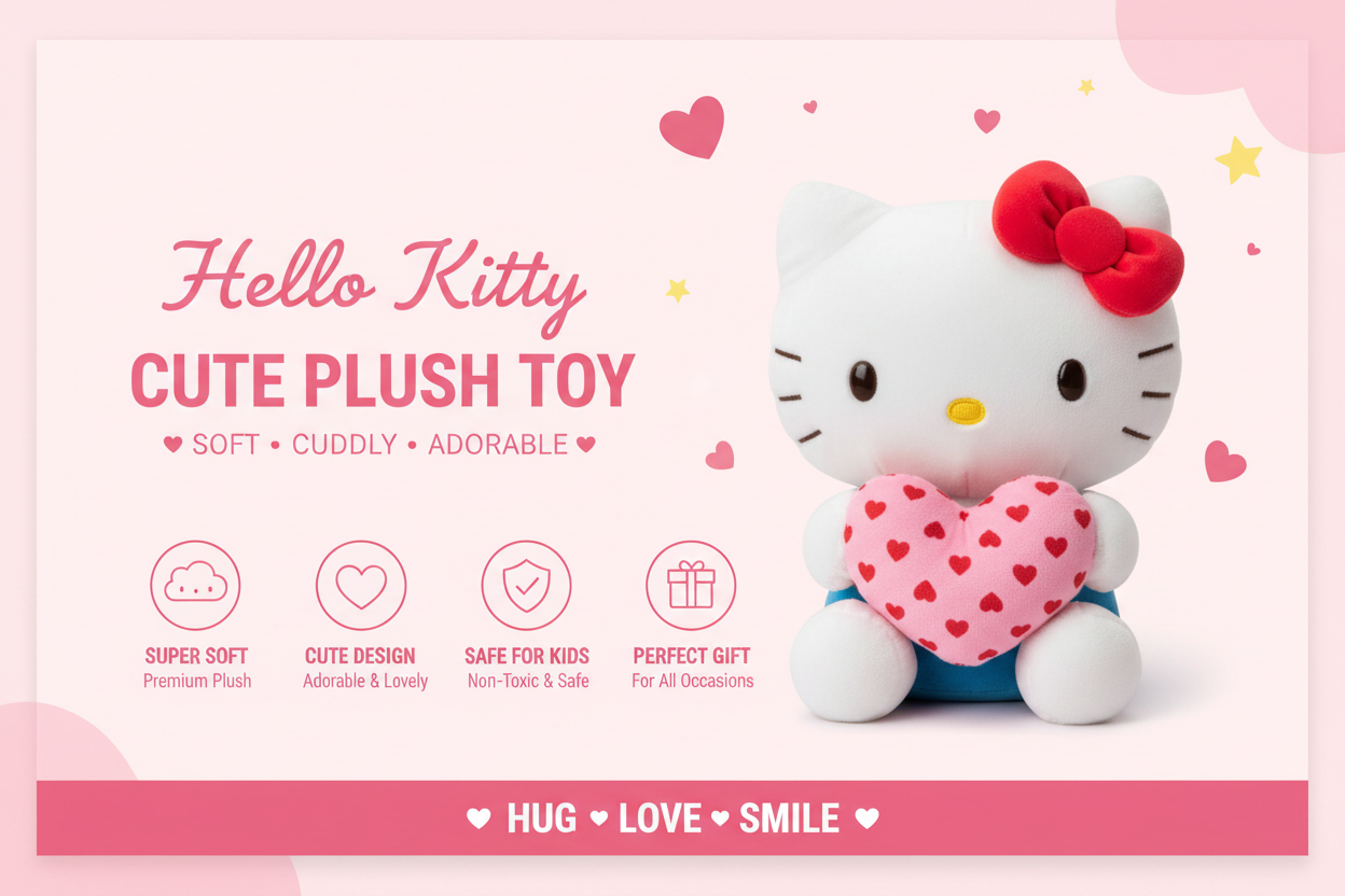 Hello Kitty Soft Plush Toy with Heart X–Large Cute Gift for Kids & Girls